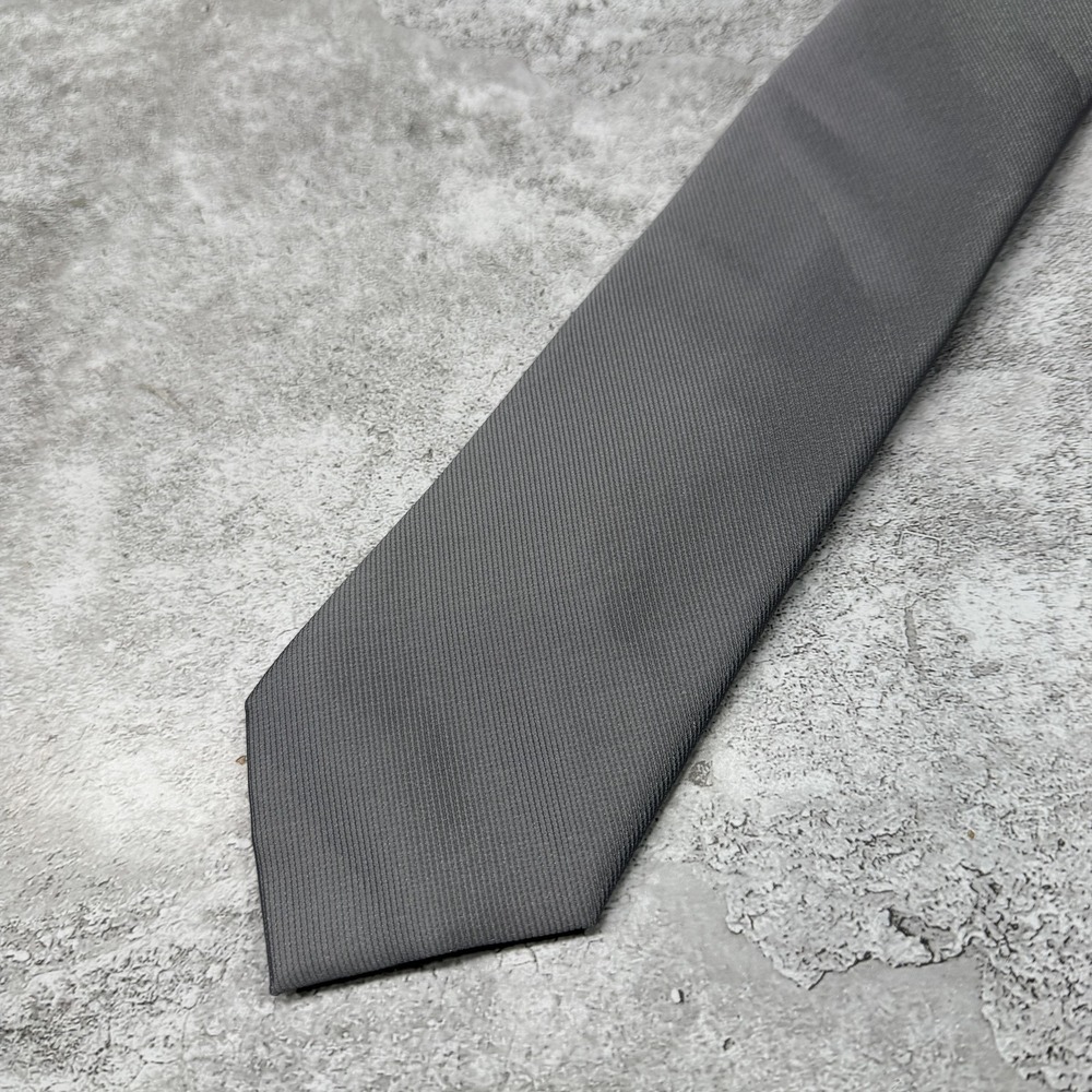 Tie Bar Silk Tie Mens One Size Gray Slim Solid 100% Silk‎ Made In China Necktie
